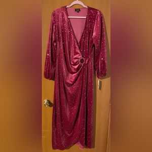 John Meyer Berry Velvet Sequin Faux Wrap Dress size 16